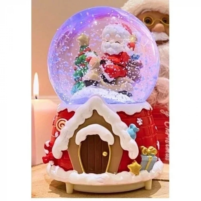 Mega Boy  Yılbaşı Noel Baba Temalı Kar Püskürtmeli Işıklı Müzikli Kar Küresi 16 cm- 18A