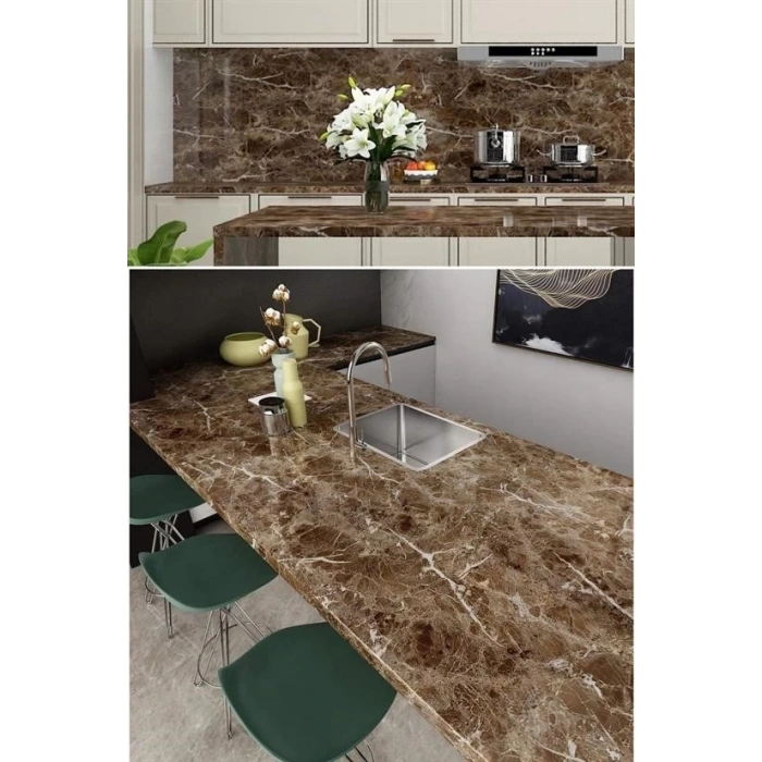Mermer Desenli Masa Tezgah Mutfak Su Geçirmez Yapışkanlı Folyo Sticker Kahverengi 5x0,6m