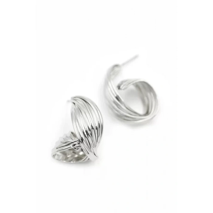 Metal Kıvrımlı Küpe - Gümüş