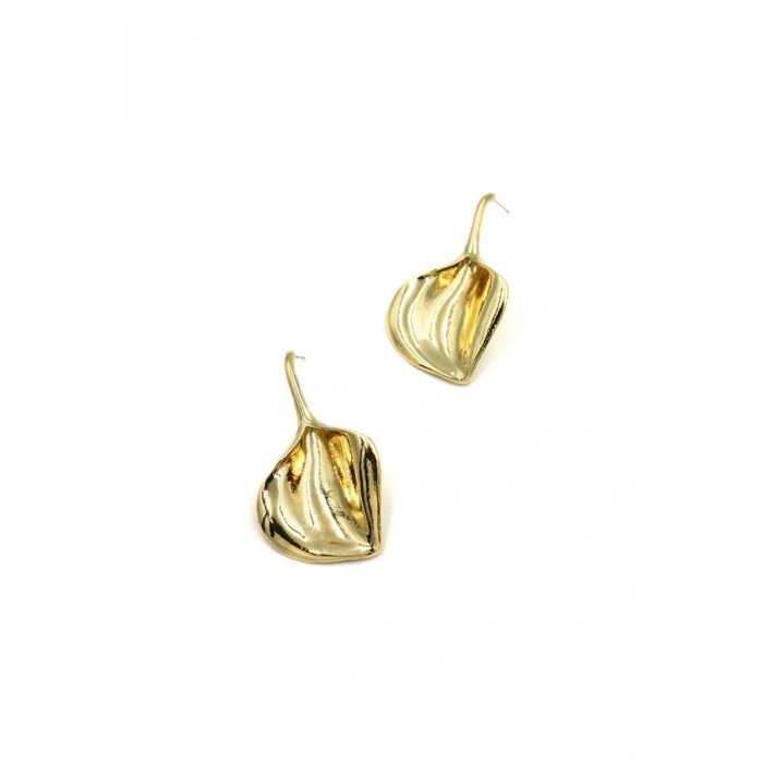 Metal Yaprak Küpe - Altın