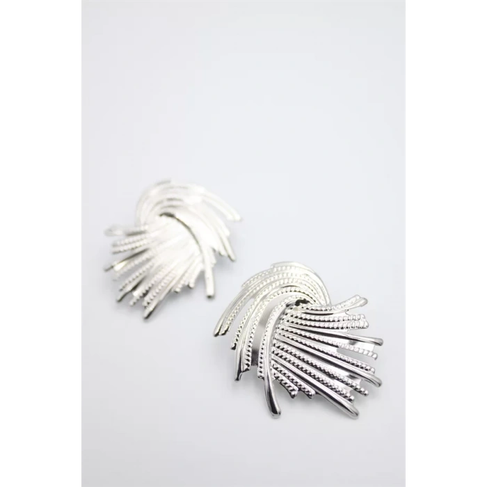 Metal Yaprak Küpe - Gümüş