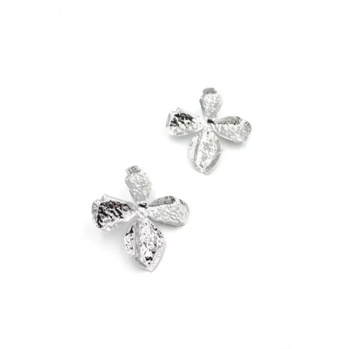 Metal Yaprak Küpe - Gümüş