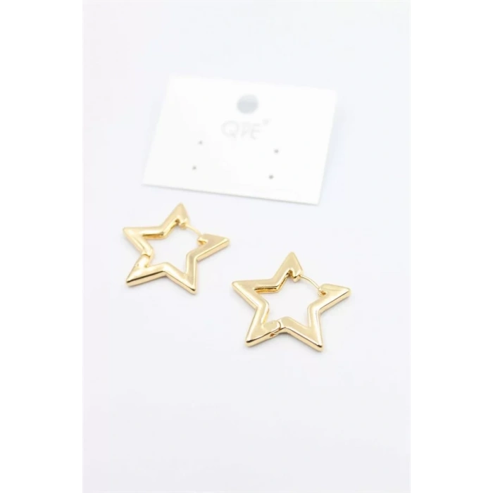 Metal Yıldız Küpe - Altın