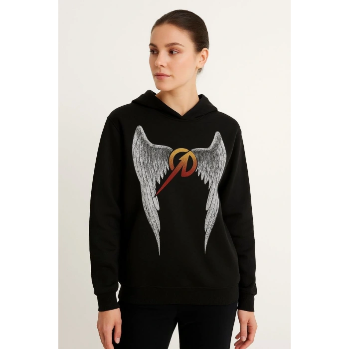 Metallica İki İplik Kapüşonlu Ön ve Arka Baskılı hoodie - Siyah -