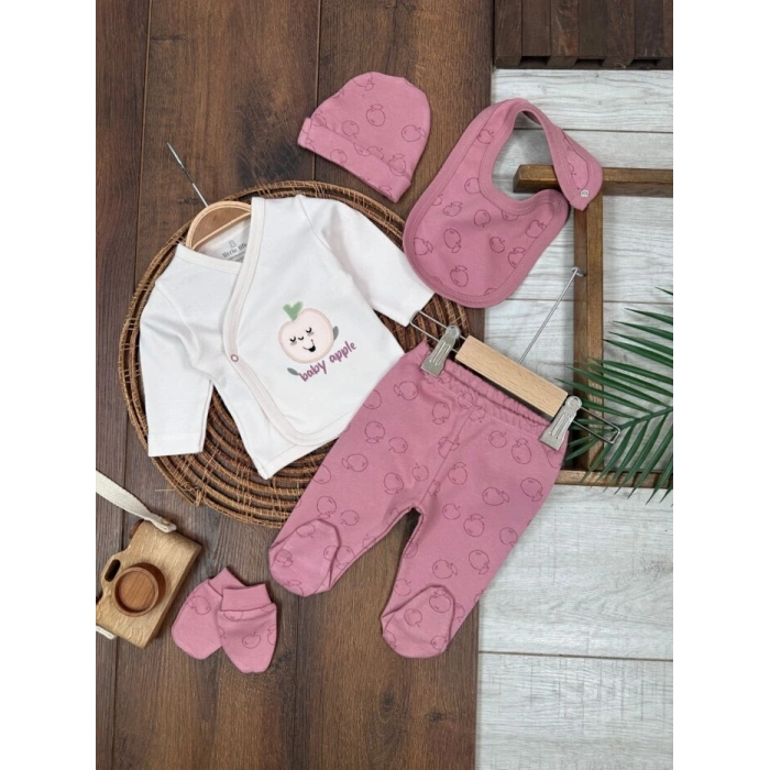 Mevsimlik Yenidoğan 5li Bisiklet Yaka Kız Bebek Hastane Çıkış Seti