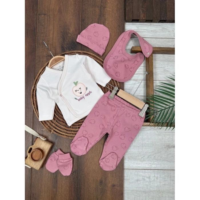 Mevsimlik Yenidoğan 5li Bisiklet Yaka Kız Bebek Hastane Çıkış Seti