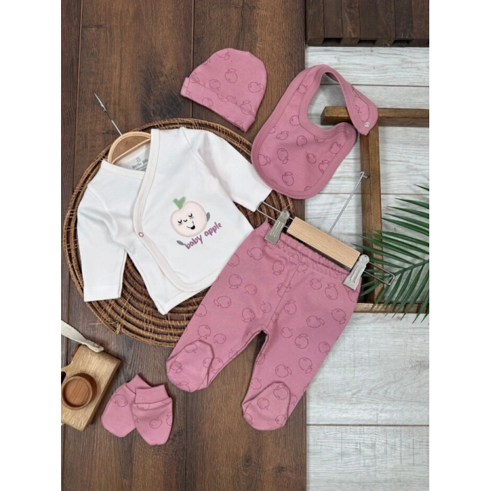 Mevsimlik Yenidoğan 5li Bisiklet Yaka Kız Bebek Hastane Çıkış Seti