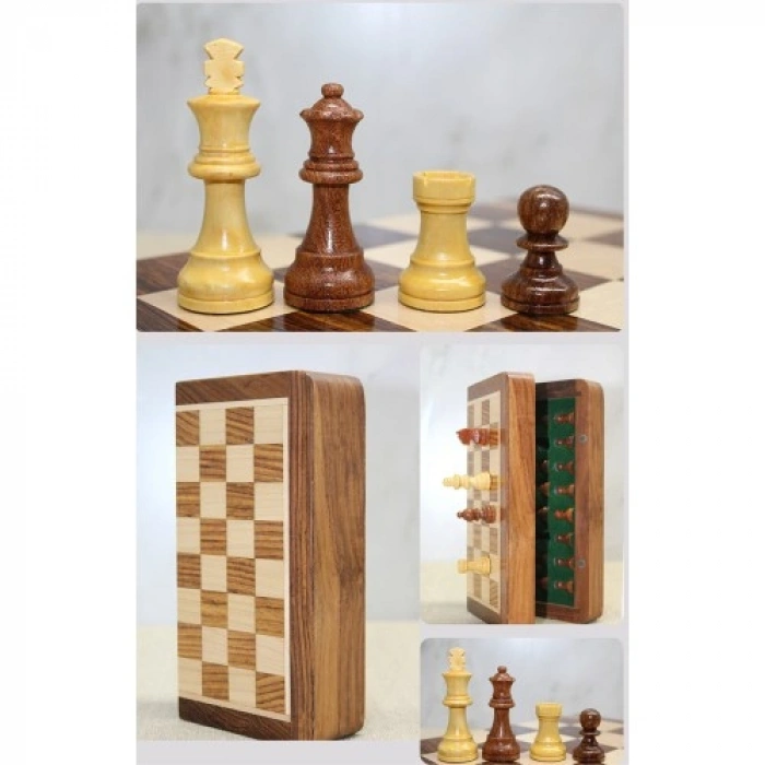 Mıknatıs Taşlı Ahşap Katlanabilir Kutulu Satranç Seti 12.5 cm