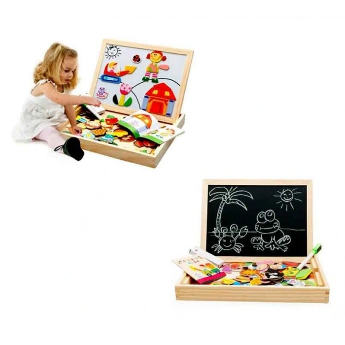Mıknatıslı Çift Taraflı Ahşap Yazı Tahtası Seti
