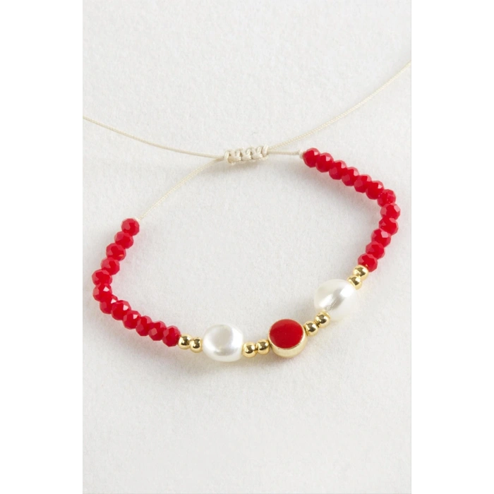 Mineli İnci Kristal Makrome İp Bileklik