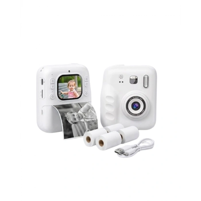 Mini Çocuk Fotoğraf Makinesi Baskı Özellikli Video Çekim 4 Kağıt Rulo Hediyeli