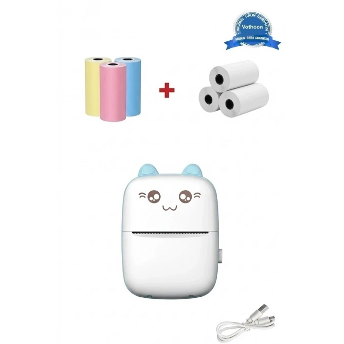 Mini Fotoğraf Yazıcı Kablosuz Etiket Yazıcı Baskı Makinesi Ios Android Uyumlu Termal Printer Mavi