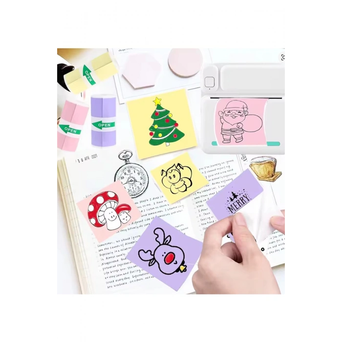 Mini Taşınabilir Yazıcı 13 Rulo Kağıtlı Mürekkepsiz Etiket Yazıcısı Mini Termal Yazıcı