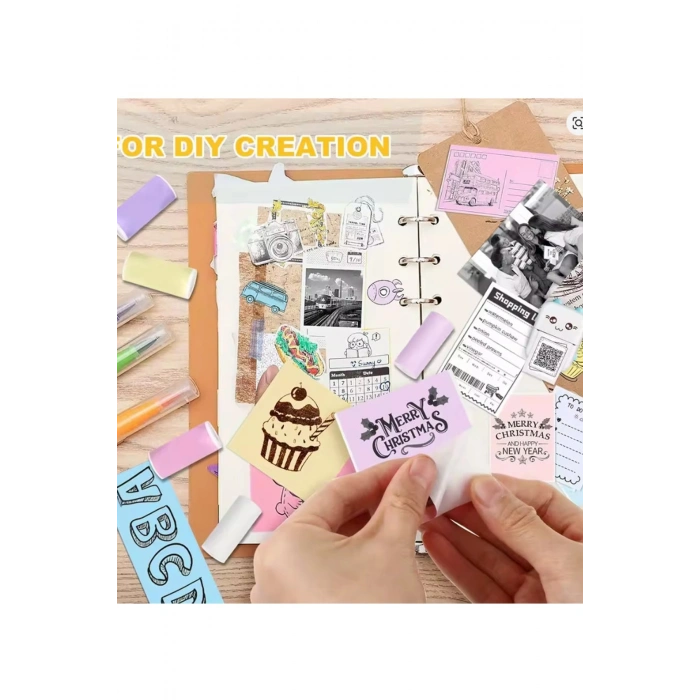 Mini Taşınabilir Yazıcı 13 Rulo Kağıtlı Mürekkepsiz Etiket Yazıcısı Mini Termal Yazıcı