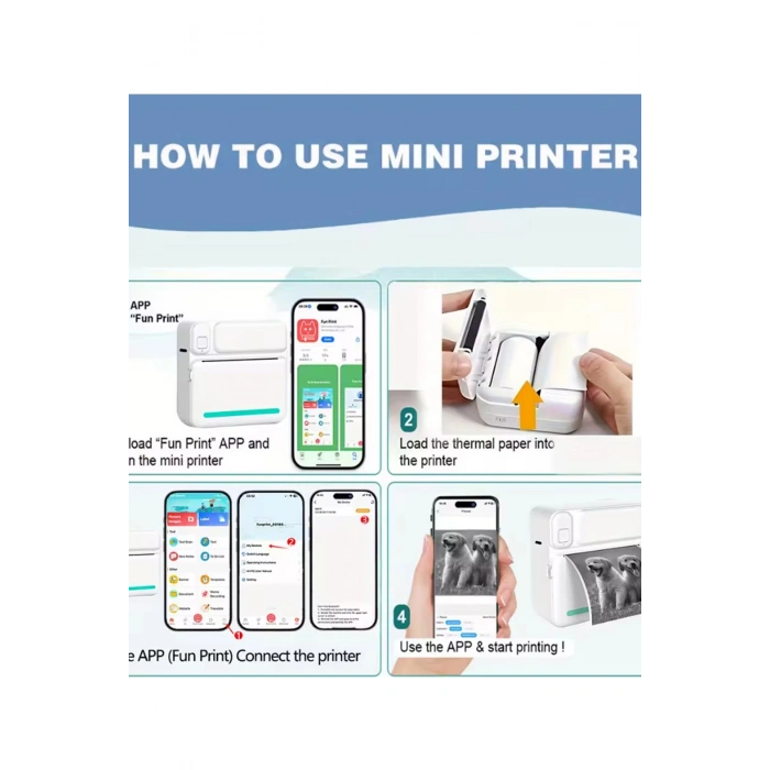 Mini Taşınabilir Yazıcı 13 Rulo Kağıtlı Mürekkepsiz Etiket Yazıcısı Mini Termal Yazıcı