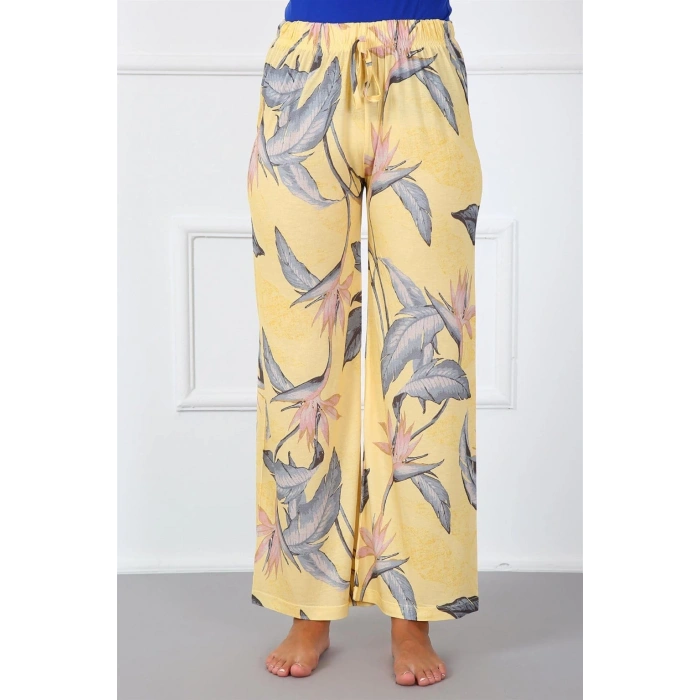 MİRAY- Bayan Penye Bol Paça Pantolon Sarı