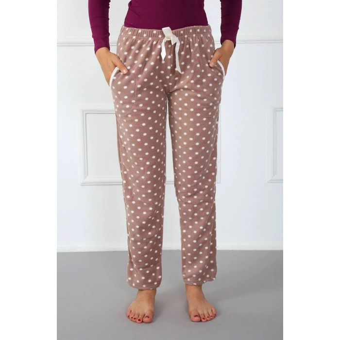 MİRAY- Bayan Polar Tek Alt Pijama Kahve