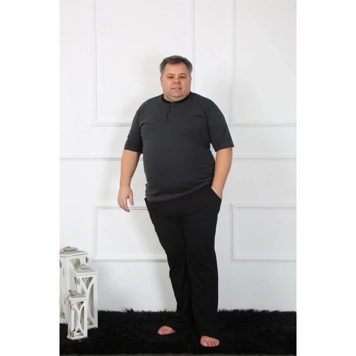 MİRAY- Büyük Beden Erkek Antrasit Penye Pijama Takım
