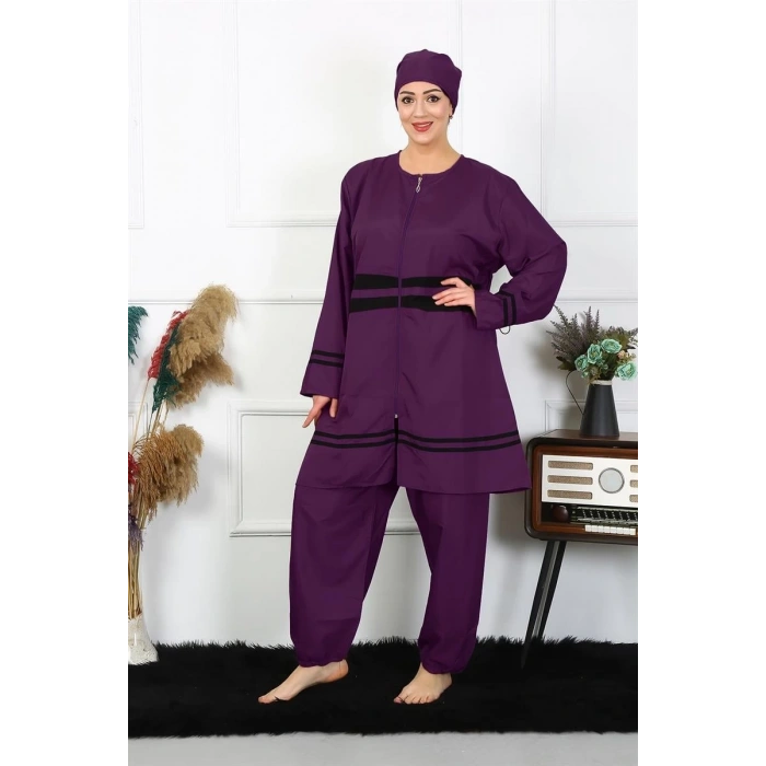 MİRAY- Büyük Beden Tesettür Mayo Mor