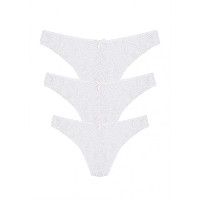 MİRAY- Dantelli 3lü Tanga Külot Ekru