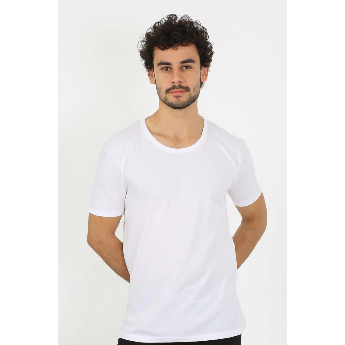 MİRAY- Erkek Açık Yaka Beyaz Penye Atlet