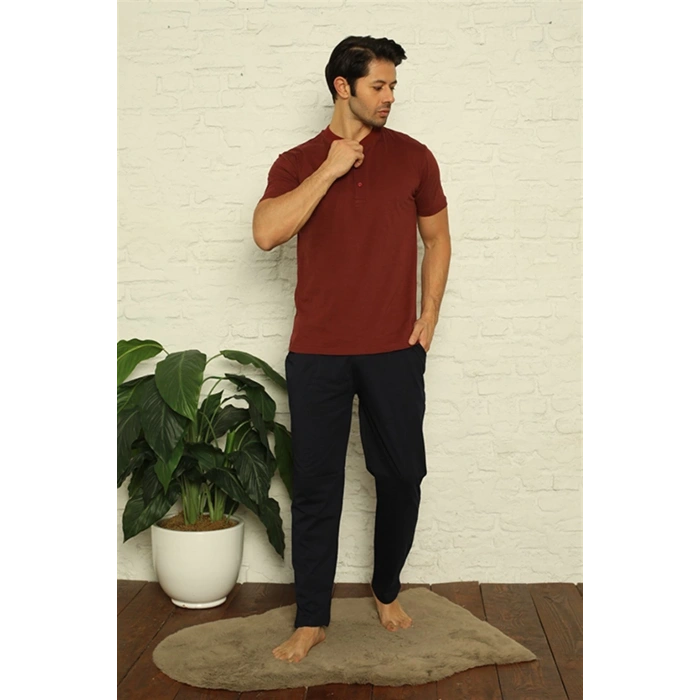 MİRAY- Erkek Bordo 3lü Pijama Takım Bordo