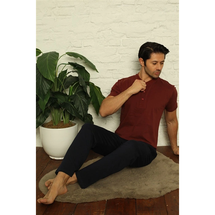 MİRAY- Erkek Bordo 3lü Pijama Takım Bordo