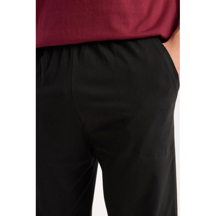 MİRAY- Erkek Bordo Düğmeli Yaka Kısa Kol Pijama Takımı