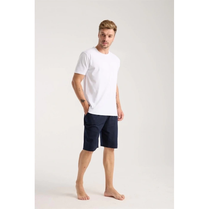 MİRAY- Erkek Cepli Lakost Pamuk Penye Şort Lacivert