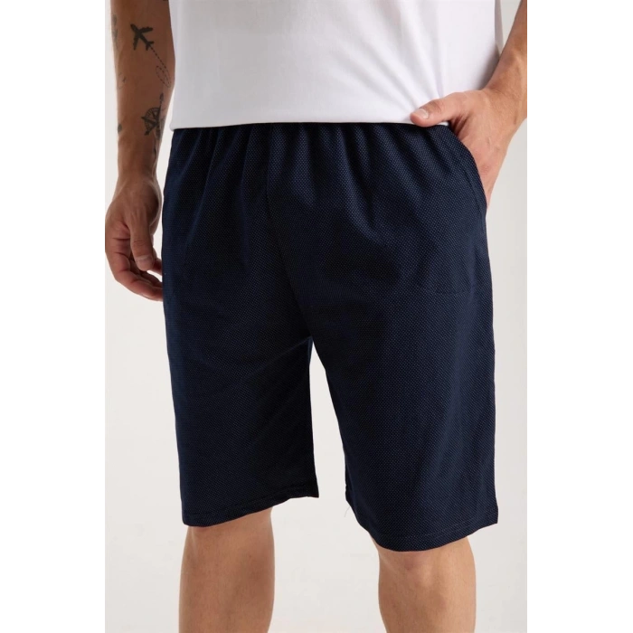 MİRAY- Erkek Cepli Lakost Pamuk Penye Şort Lacivert