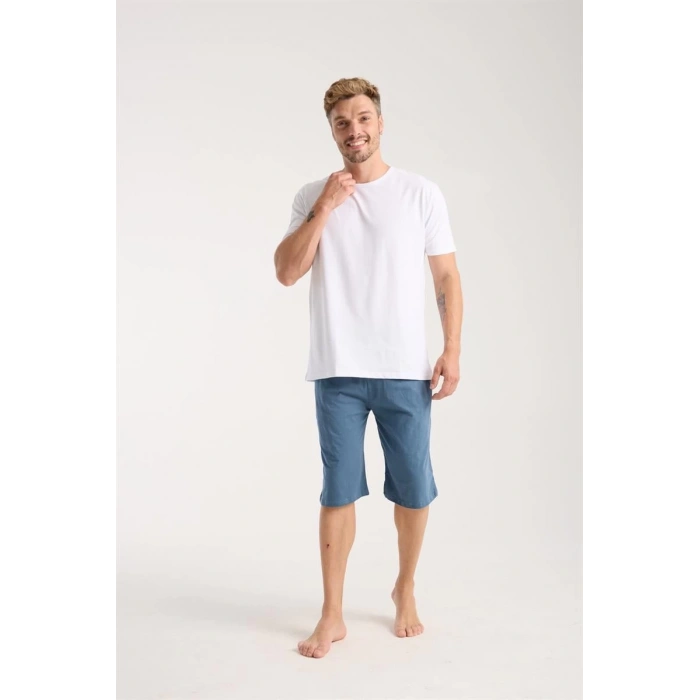 MİRAY- Erkek Cepli Pamuk Penye Şort İndigo