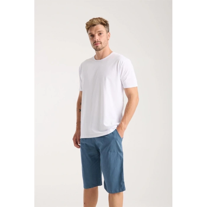 MİRAY- Erkek Cepli Pamuk Penye Şort İndigo