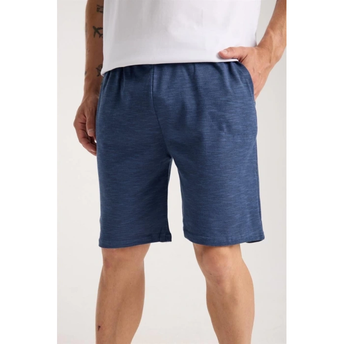 MİRAY- Erkek Cepli Pamuk Penye Şort Lacivert