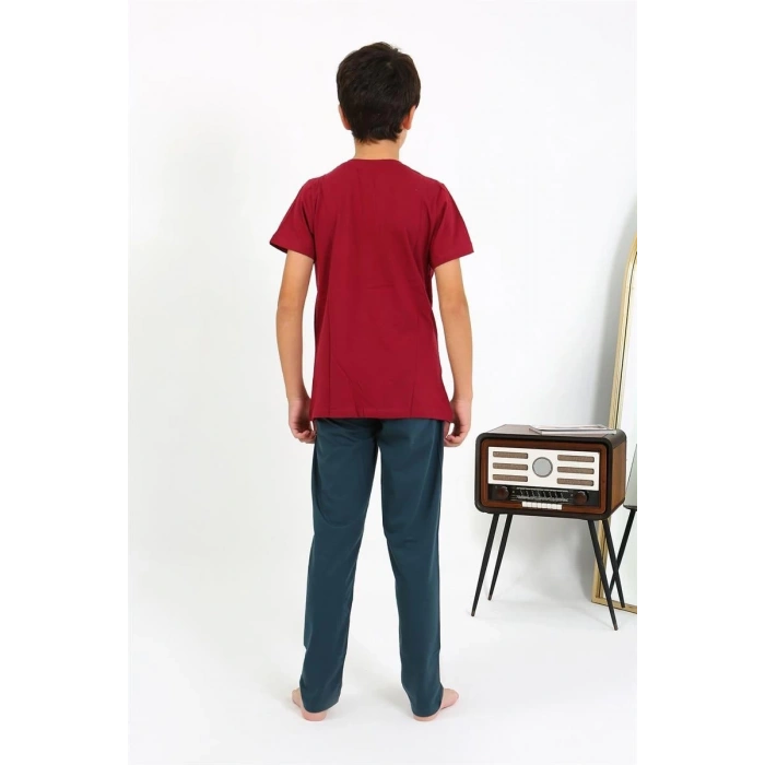 MİRAY- Erkek Çocuk Kısa Kol Penye Pijama Takım Bordo
