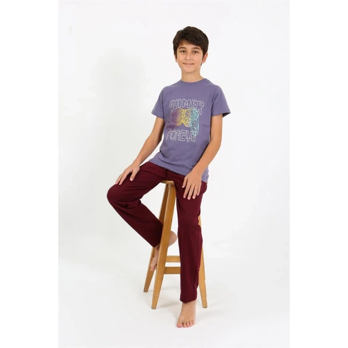 MİRAY- Erkek Çocuk Kısa Kol Penye Pijama Takım Mor