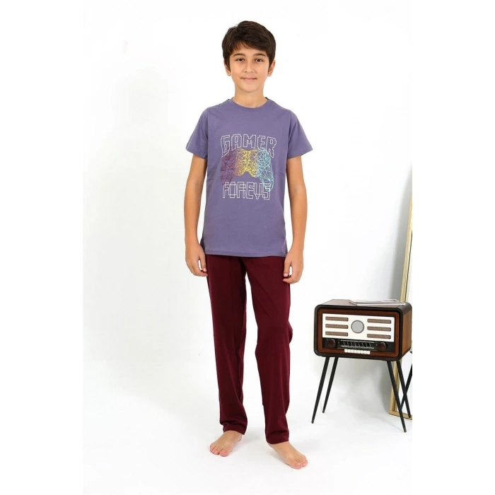 MİRAY- Erkek Çocuk Kısa Kol Penye Pijama Takım Mor