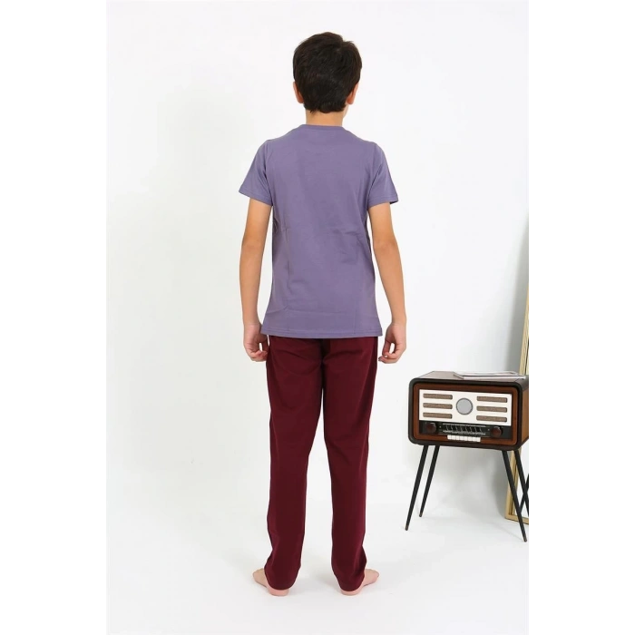 MİRAY- Erkek Çocuk Kısa Kol Penye Pijama Takım Mor