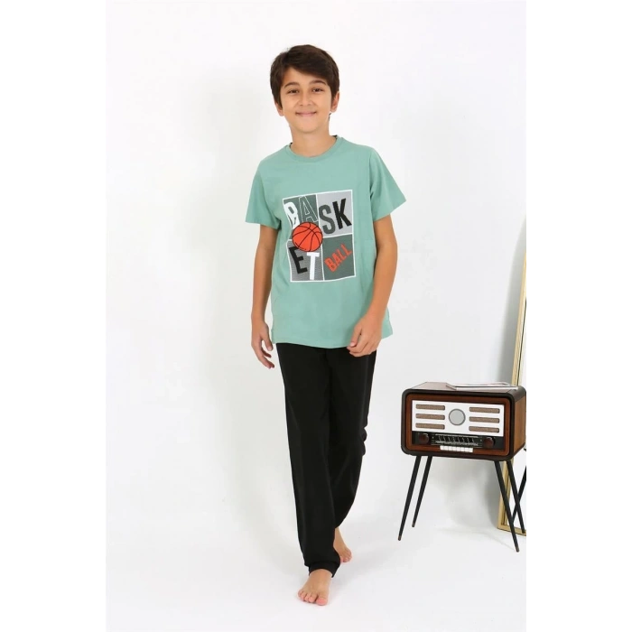 MİRAY- Erkek Çocuk Kısa Kol Penye Pijama Takım SuYeşili