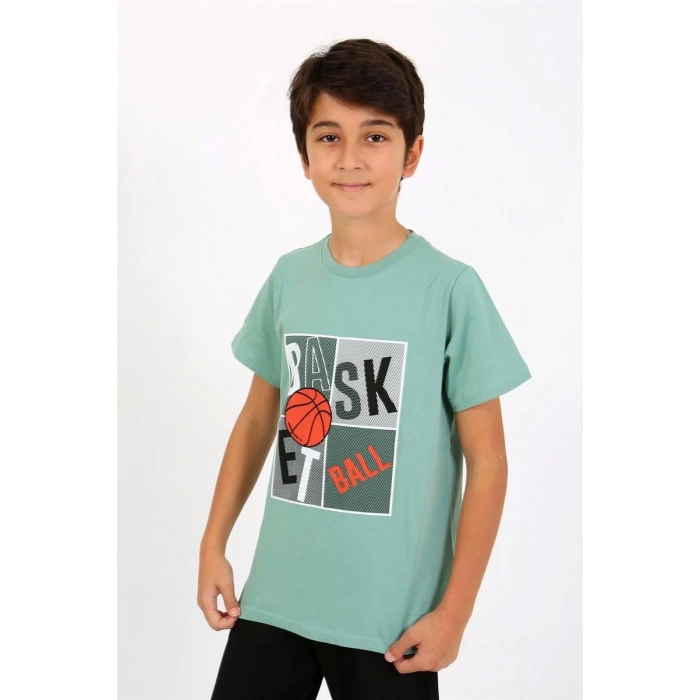 MİRAY- Erkek Çocuk Kısa Kol Penye Pijama Takım SuYeşili