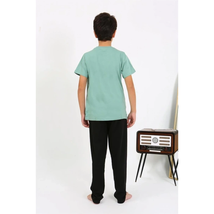 MİRAY- Erkek Çocuk Kısa Kol Penye Pijama Takım SuYeşili