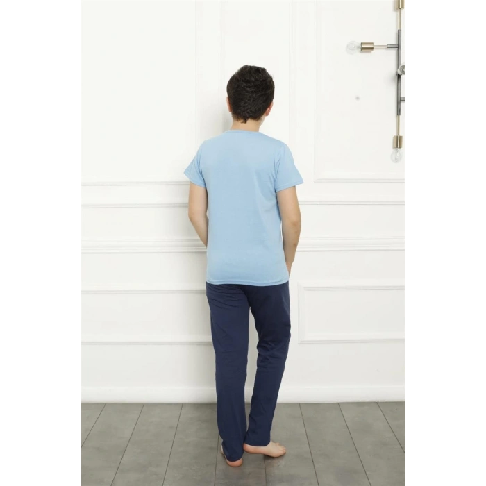 MİRAY- Erkek Çocuk Pamuk Kısa Kollu Pijama Takımı Mavi