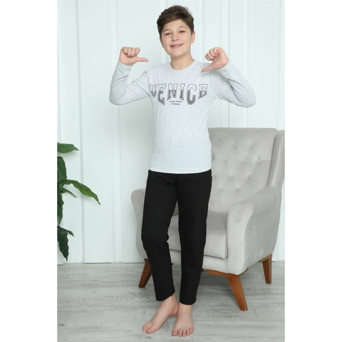 MİRAY- Erkek Çocuk Penye Pijama Takım Gri