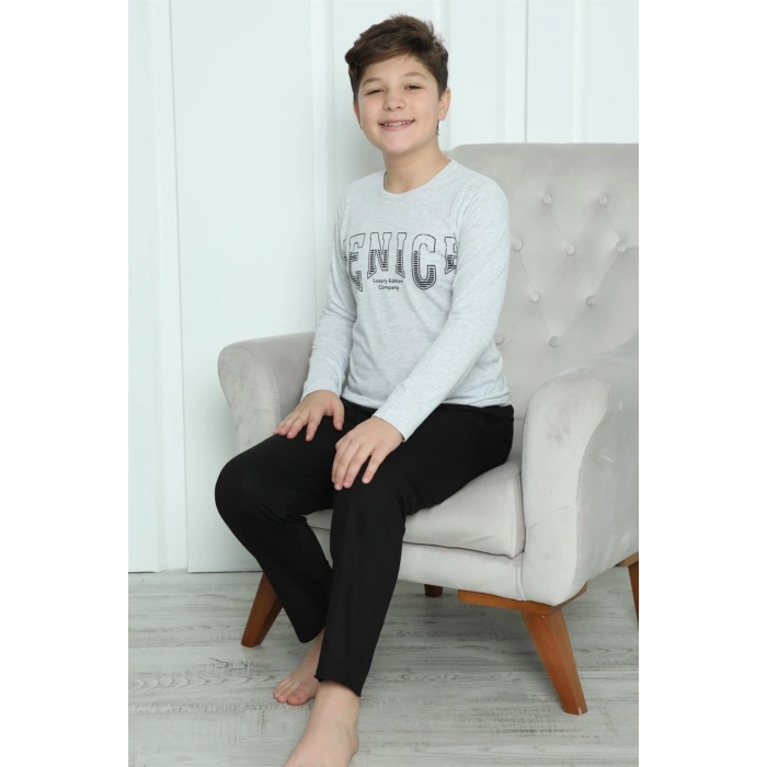MİRAY- Erkek Çocuk Penye Pijama Takım Gri