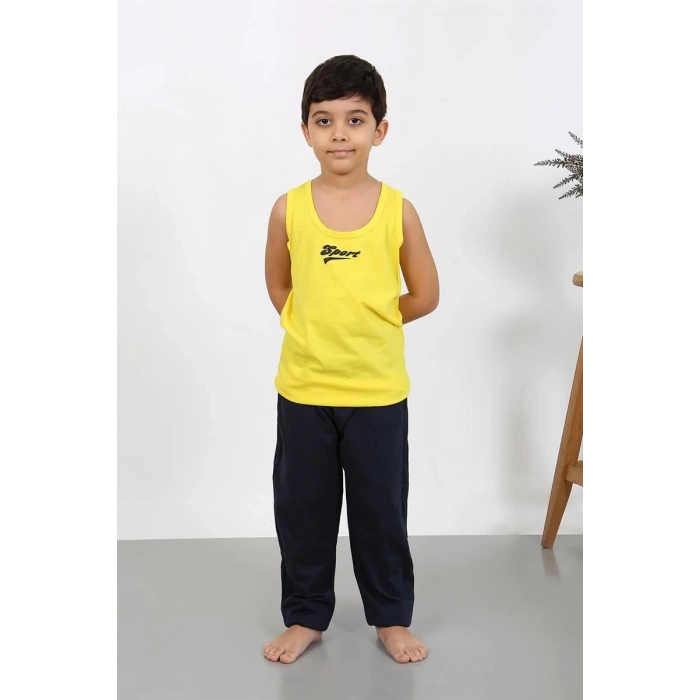 MİRAY- Erkek Çocuk Sıfır Kol Penye Pijama Takım Sarı