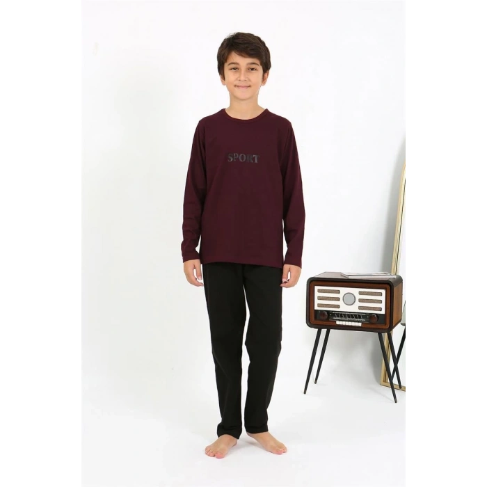 MİRAY- Erkek Çocuk Uzun Kol Penye Pijama Takım Bordo