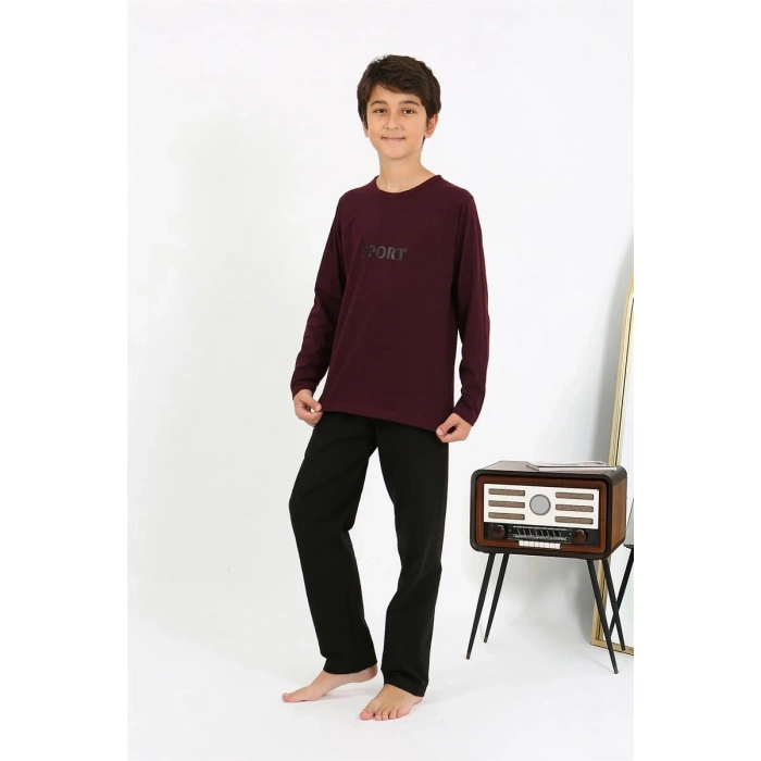 MİRAY- Erkek Çocuk Uzun Kol Penye Pijama Takım Bordo