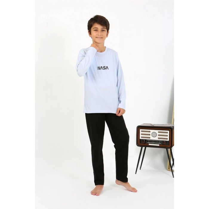 MİRAY- Erkek Çocuk Uzun Kol Penye Pijama Takım BuzMavisi