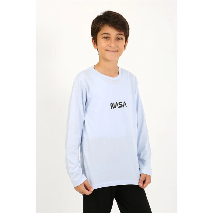 MİRAY- Erkek Çocuk Uzun Kol Penye Pijama Takım BuzMavisi