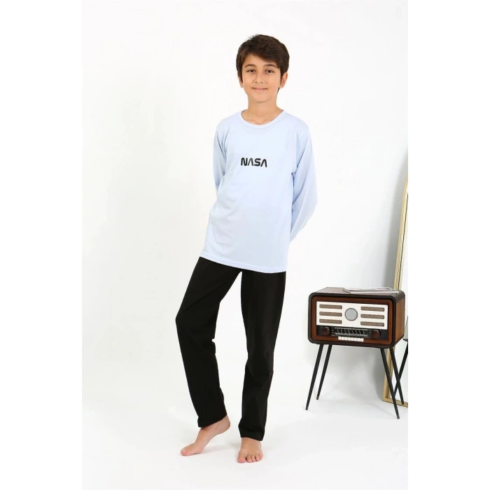 MİRAY- Erkek Çocuk Uzun Kol Penye Pijama Takım BuzMavisi