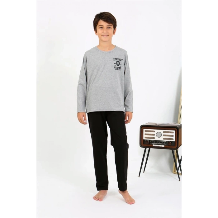 MİRAY- Erkek Çocuk Uzun Kol Penye Pijama Takım Gri